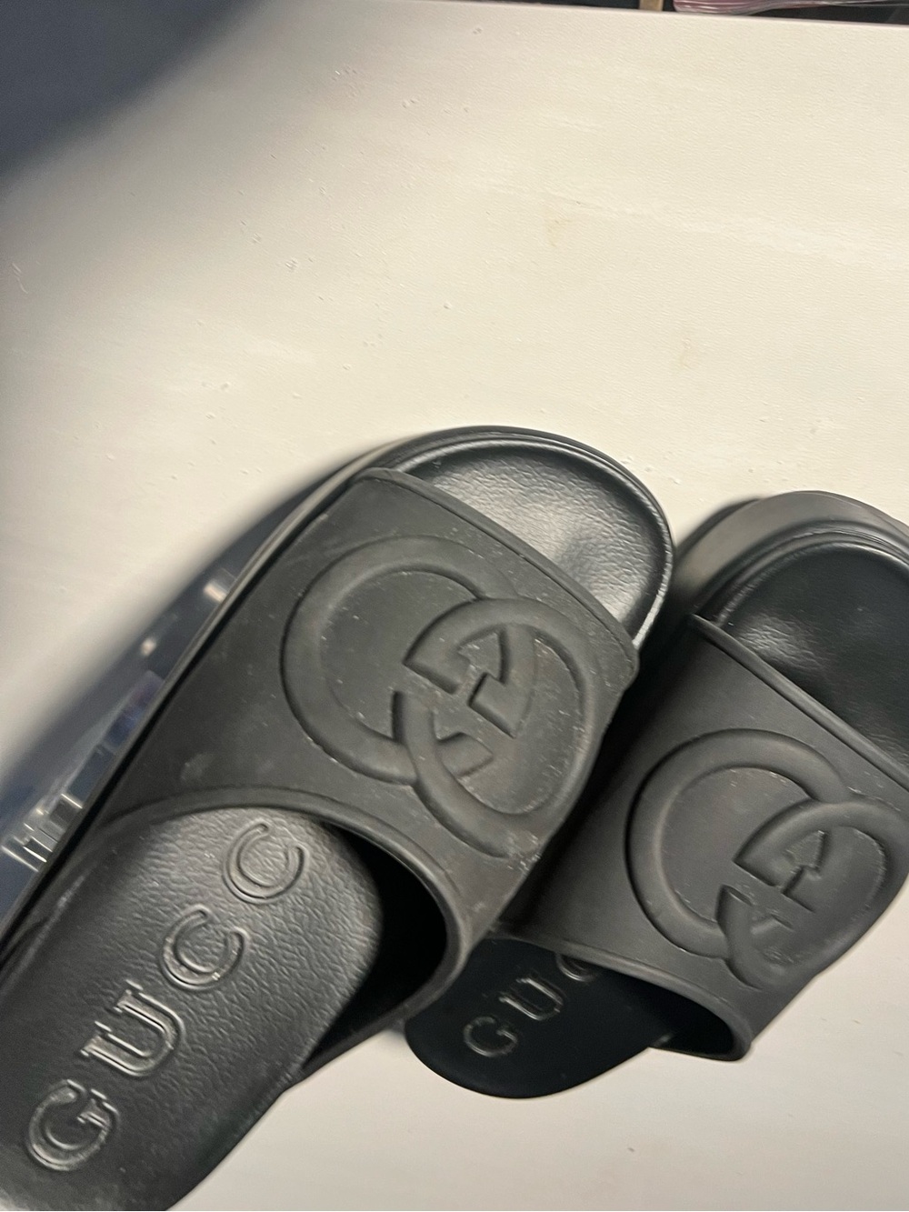 Gucci Black Platform Rubber Logo Slides - Picture 8 of 9
